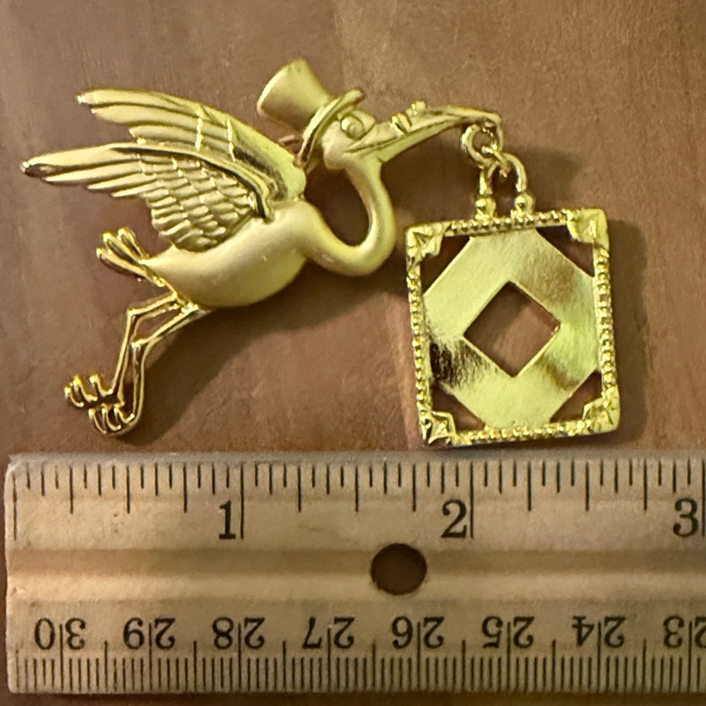 Stork and Baby Photo Picture Frame Lapel Pin Brooch